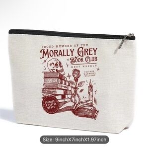 Morally Grey Book Club Canvas Makeup Pouch Cream with Maroon Doubled Sided Print